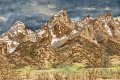 Grands Tetons - Wood Burning and watercolor - Private collection